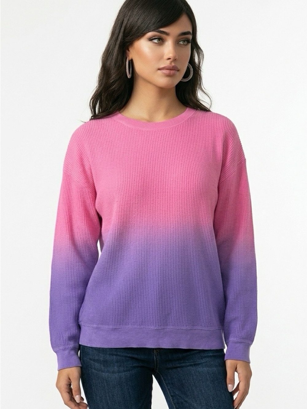 Ombre Pink to Purple Crewneck Sweater